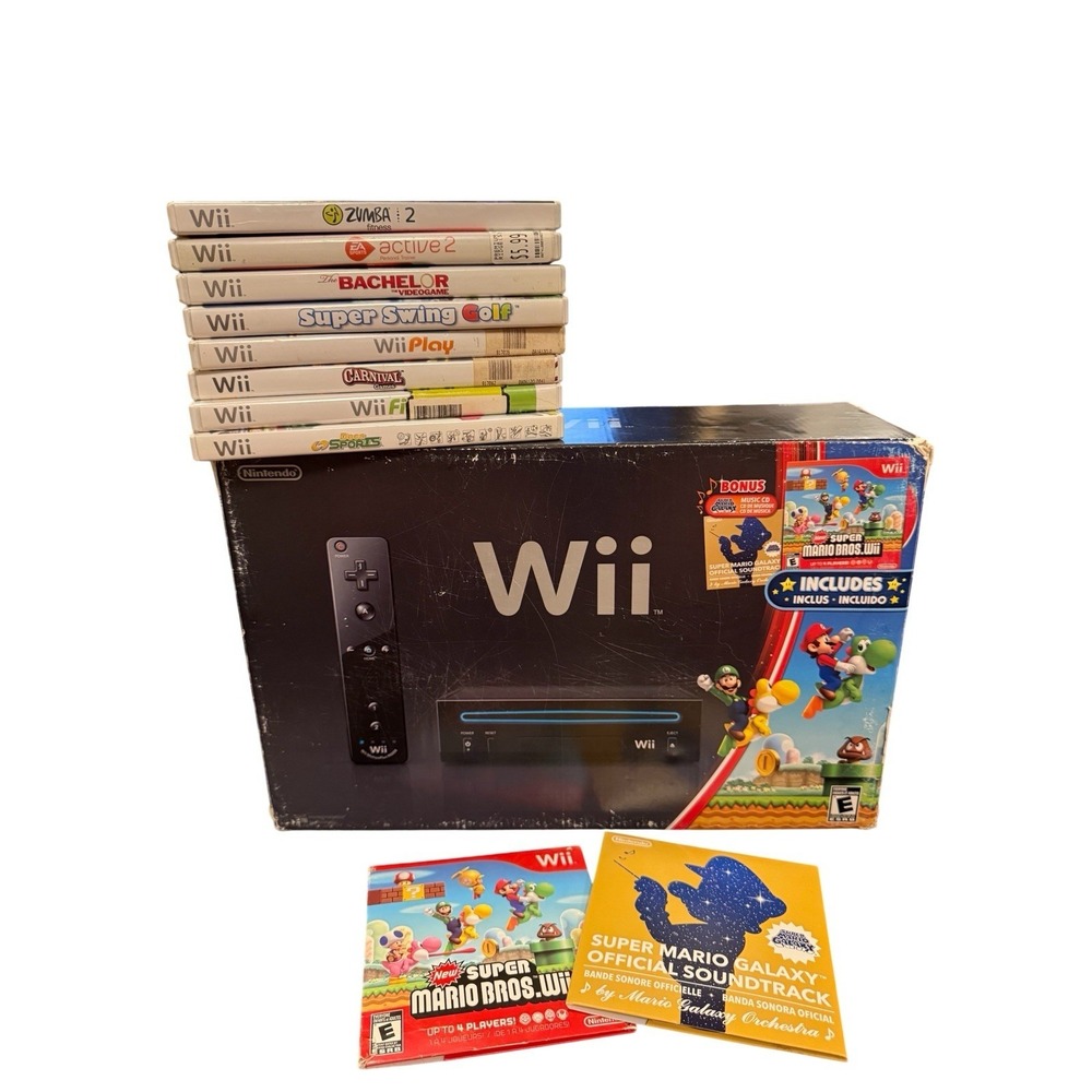 Nintendo Wii Super Mario Bros White Console  Ex Controller Numb Chuck 9 Games
